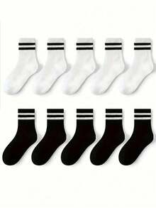 10 Paar Kinder/Jugendliche schwarz-weiß gestreifte Knöchelsocken, unisex Athletik-Sportsocken für Schuluniform - Verschiedenfarbig - Übersicht 2