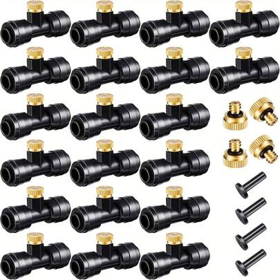 48pcs Misting Nozzle Kit, Includes 1/4" Threaded Mist Tee And Brass Orifice Mist Nozzles | For Outdoor Mist Cooling Systems Plug | Fine Mist Cooling For Patio, Garden And Greenhouse | Leak-Proof Design | Easy Installation, Suitable For DIY Cooling Setup