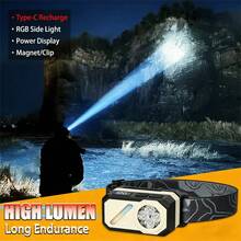 Linterna frontal brillante con clip, faro con sensor de múltiples fuentes de luz, recargable con pantalla, multifunción - lámpara de cabeza - Ver 5