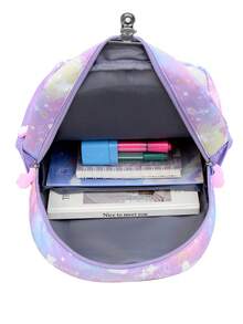1 pieza Mochila linda con cierre de cremallera de nylon con diseño de unicornio de dibujos animados, adecuada para uso diario - Morado - Ver 10