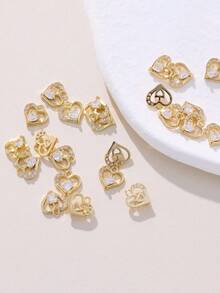 3件套DIY吊坠，心形锆石吊坠，精致百搭，铜镶嵌锆石，18K镀金和镀银可选 - DIY愛心配件 - 查看 2