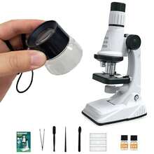 Kids Microscope Kit, 200x 600x 1200x, Biological Science STEM Toy, Handheld Magnifying Glass, Educational School Pocket Microscope With LED Light W6YW - Black - View 2