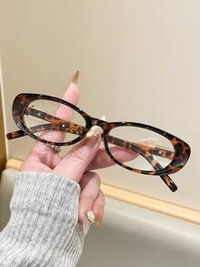 1 par de gafas de mujer con montura de ojo de gato y pequeña, con patillas decoradas de estilo retro, lentes planos, versátiles y de estilo callejero, adecuadas para uso diario, regalo - Multicolor - Ver 1