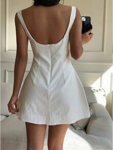 Simple European And American Style 2026 Summer New Women's Solid Color Round Neck Sleeveless Backless High-Waisted Dress - White - View 5