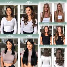Clip-In Natural Hair Extension, Long Straight Synthetic Hairpiece, Blonde, Black, Mixed Color, Fake Hairpiece For Women HKQE - 軍綠色 - 查看 6