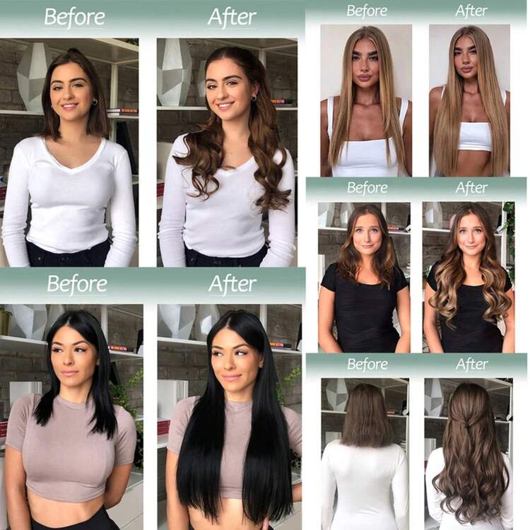 Clip-In Natural Hair Extension, Long Straight Synthetic Hairpiece, Blonde, Black, Mixed Color, Fake Hairpiece For Women HKQE - White - View 6