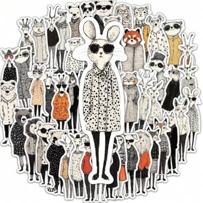 50PCS Cool Handsome Funny Fashion Modern Dressing Animal Retro Sticker Art Decoration Scrapbook Phone Case Water Cup Guitar Gift Collection Sticker
