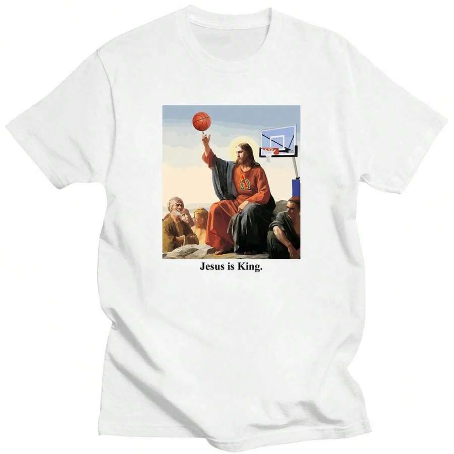 Vintage T Shirts Funny Jesus Play Basketball T-Shirt Christian Faith Tee Women Men Religion Tops Religious Easter Clothing Men's Clothing Best Gift, Patterned Short Sleeve T-Shirt Graphic T Shirt - 白色 1 - 查看 1