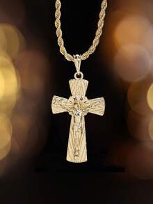 1pc 18K YS Jesus Cross Pendant Necklace, Hip-Hop Punk Style Jewelry, Suitable For Men's Women's Daily Wear - Gold - View 4
