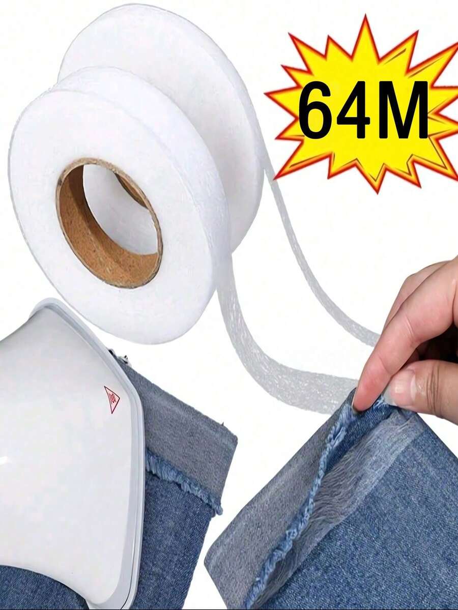 2pcs 64m White Double-Sided Non-Woven Fusible Interlining, Lightweight Fabric Accessory, Hot Melt Adhesive Tape For Garment Accessories And Edging