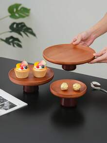 1pc Bamboo Cake Stand With Wooden Base, Dessert Display Plate, Multifunctional Fruit Tray, Suitable For Dining Table Decor, Home And Kitchen Serving Platter, Ramadan Use - Maroon - View 3
