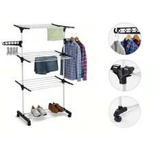 3-Tier Retractable Clothesline With Wheels – Foldable, Portable, And Reinforced For Clothes - Xem 1