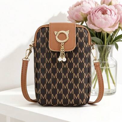 M Printed Fashionable Crossbody Bag, Cute Elegant Small Handbag Gift For Women