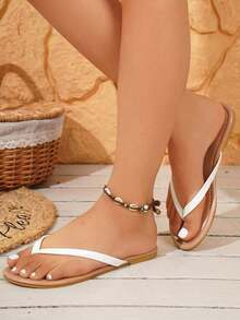 Plus Size Women Thong Sandals, Flat Beach Resort Casual Flip Flops,Slippers Women - 白色 - 查看 7