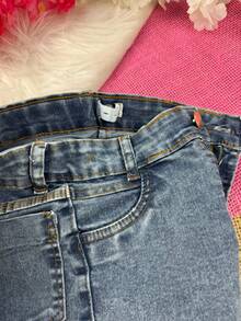 Girls' Denim Shorts With Internal Adjustment, Adjustable Waist, Folded Hem, Comfortable, Children's Fashion. - 中等水洗藍 - 查看 10
