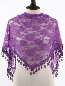 1件装女士经典蕾丝镂空玫瑰披肩，时尚流苏三角围巾新娘头饰，优雅女士蕾丝头巾 - 彩色 - 查看 18