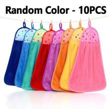 1/3/10件装珊瑚绒洗碗巾套装，带挂环，适用于擦手、洗碗、浴室清洁、茶巾、柔软手巾、吸水清洁布、挂布、厨房配件 - 彩色 - 查看 12