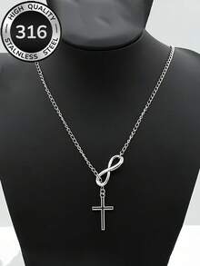 Mặt dây chuyền hình thánh giá biểu tượng vô cực cổ điển, thép không gỉ 316 mạ vàng 18K, không gây dị ứng, không phai màu, vòng cổ choker thanh lịch cá nhân hóa, đa năng, phụ kiện trang sức nữ, món quà lý tưởng. - Dây chuyền mặt thánh giá - Xem 4