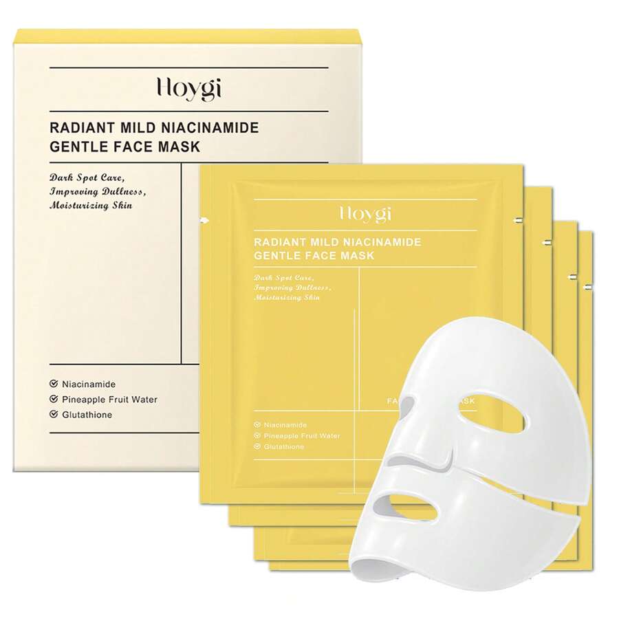 Gentle Niacinamide Hydrating Face Mask For Sensitive Skin, Calms Redness & Boosts Radiance With Glutathione & Grape Seed Oil, Daily Soothing Facial Care, 4 Pack - 4PIECES - 查看 1
