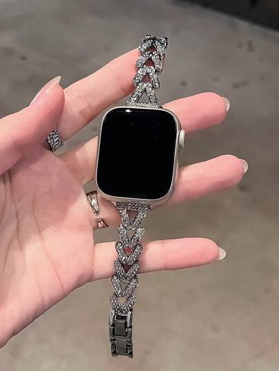 Luxury Diamond Shaped & Wheat Ear Design Stainless Steel Watch Band Strap Compatible With Apple Watch Series 6/SE/2/7/8/9/10