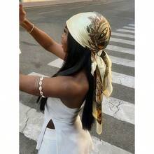 1pc Minimalist Printed Satin Scarf, New Spring Fashion Accessory Scarf, Suitable For Women, Can Be Used As A Waistband, Bag Decoration, Ribbon, Headband Or Scarf, An Ideal Choice To Enhance Your Overall Look. - 米色-1 - 查看 2