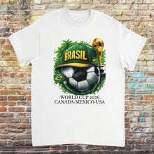 Camiseta de la Copa Mundial de Brasil 2026 – Camiseta de Fanático del Fútbol de Brasil, Copa Mundial de Fútbol Canadá México EE. UU., Camiseta Unisex de Apoyo a Brasil - Blanco - Ver 6