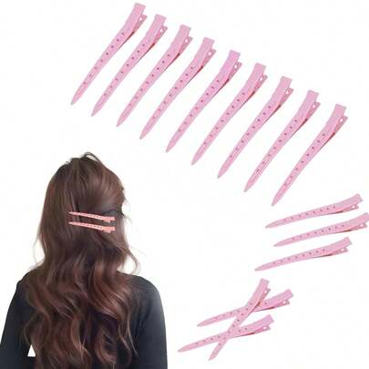 10pcs Large Pink Duck Clip, Metal Alligator Curl Hair Clips With Holes, For Styling, Coloring, Volumizing Curls, Salon Use, Suitable For Thick And Thin Hair