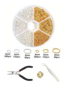 1 Box Multi-Size DIY Jewelry Earring Accessories - 4/5/6/7/8/10mm Single Loop Rings, Jewelry Making Tools Pliers, Jump Rings, Iron Rings, Decorative Rings, Open Rings, Earring Chains, Material Box Set, For Jewelry Making, Jump Rings - 6 Types Of Jump Ring Set - View 13