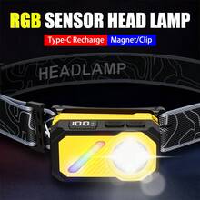 Linterna frontal brillante con clip, faro con sensor de múltiples fuentes de luz, recargable con pantalla, multifunción - lámpara de cabeza - Ver 8