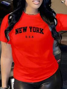 CAMISETA BLANCA CON ESTAMPADO DE NEW YORK NEGRO ESTILO CASUAL Y FEMENINO - Rojo - Ver 7