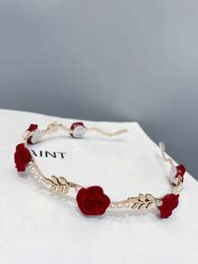 1件红色花朵金属奢华发箍，优雅头饰，适合日常佩戴，礼品 - 彩色 - 查看 2