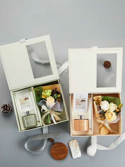 1 Set Kreative Duftseife Blumen Geschenkbox (mit Tragetasche), geeignet für Geburtstag, Valentinstag, Muttertag usw., mit Aromatherapie-Effekt