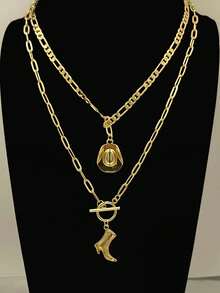 2pcs/Set Country Music Festival Women's Western Jewelry Cowgirl Stainless Steel Necklace, Cowboy Boots Necklace, Cowboy Hat, Country Cowboy Outfit Accessories, Suitable For Women's Daily Wear, Gift For Friends And Family - Multicolor - View 6