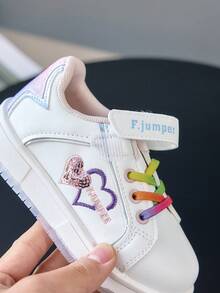 1 Pair Beautiful Lightweight Comfortable Kids' Sports Shoes, Fashion Design Suitable For Indoor, Outdoor And School Wear - White - View 7