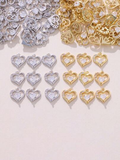 3pcs DIY Pendant, Heart Zirconia Jewelry Pendant, Exquisite Versatile, Copper Inlaid Zirconia, 18K Gold Plated And Silver Plated Available