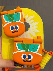 1pc Cute Carrot Flip Cover Headphone Case Compatible With Apple Pro 3rd Gen, Cartoon Fun Protective Case Compatible With Airpods Pro 2, 1/2/3/4, New Anti-Fall Headphone Case (Earphones Not Included) - Orange - View 6