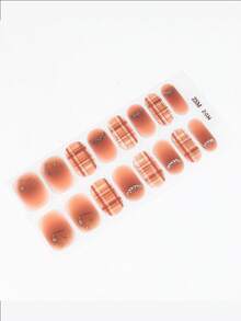 Bộ 16 miếng dán móng tay gel bán khô, màu be thạch, không cần đèn UV, chất lượng salon, bền lâu. - Màu Hồng  San hô - Xem 5