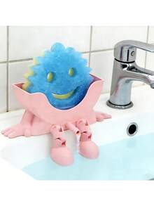 Interesting Drying Rack. Cute And Fun Drainage Expression Sponge Holder. Fun Soap Dish. Storage Rack With Drainage Holes. Novel And Creative Design. 3D Printed Dish Sponge Storage Rack. Countertop Organizer Rack Near Kitchen Sink, Bathroom Soap Holder. Plastic Stand For Household Cleaning Tools. - Multicolor - View 9