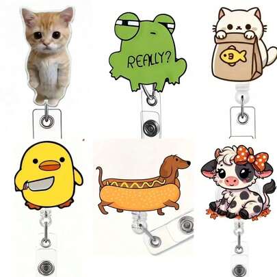 1个可爱有趣的伸缩式证件夹，带金属夹，护士/医生证件夹，带安全扣和挂绳环，医疗保健证件配件，送给女孩的礼物，返校季用品，学习用品，办公用品，配件