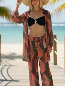 Pearl Beach Cover-Up - Shirt And Adjustable Tulle Pants Set | Summer 2026 - Resort Fashion Blogger Style - 橙色印記 - 查看 1