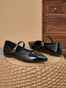 Women's Pointed Toe Splicing Low Vamp Flat Casual Shoes, Purple, Versatile, Suitable For Autumn & All Seasons - Black - View 2