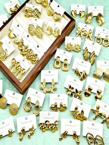 20 Pieces/10 Pairs Of Elegant Stainless Steel Cast Earrings With Various Element Styles Such As Flowers, Butterflies, Etc., Simple And Fashionable, Perfect For Women's Daily Wear And Holiday Gifts On Mother's Day And Easter - Multicolor - View 6