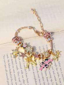 1件西部牛仔风格手链，豹纹西部风格手链，豹纹爱心婴儿手链，豹纹星星手链，西部风格仙人掌牛仔靴手链 - 金色 - 查看 6