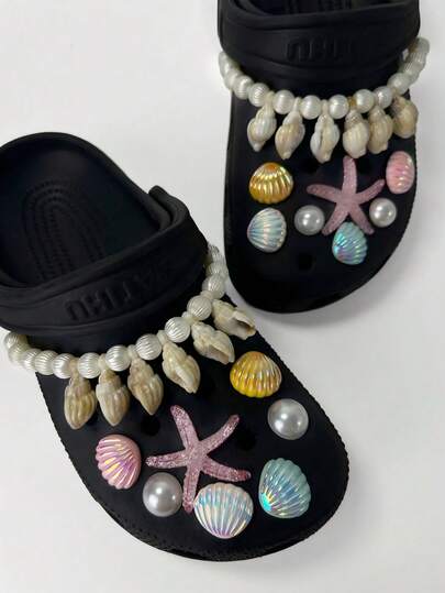 16pcs Ocean Element Shoe Charms, Colorful Decorations, Suitable For Black Lightweight Croslite Material Clogs, Casual & Stylish