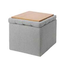 MU:4LIFE Taburete Otomano de Tela Teddy con Asiento Acolchado y Tapa de MDF como Mesa Auxiliar Reposapiés con Baúl de Almacenaje para Sala y Recámara Gris Rectangular - Gris - Ver 1