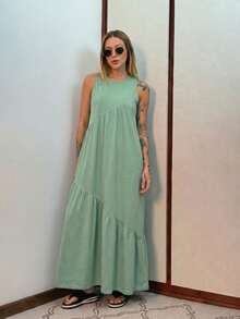Women's Long Dress, Cotton Knit, Aveloz - 薄荷綠 - 查看 3