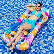 21孔圆形水果图案充气漂浮躺椅，可折叠PVC水上漂浮垫，成人夏季派对泳池漂浮垫 - 彩色 - 查看 3