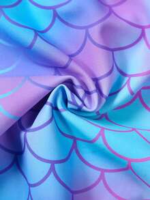 小女童魚鱗圖案荷葉邊連體泳衣 - 彩色 - 查看 7