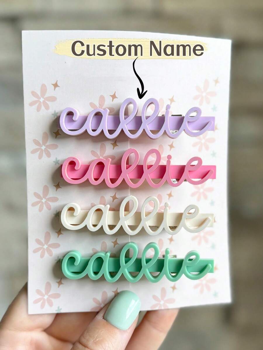 1 pieza Pinza de pelo personalizada con nombre, Moño de pelo con nombre, Pasador personalizado, Moño de pelo personalizado, Pinza de garra, Pinzas de pelo con nombre, Pinzas de pelo para niñas - Multicolor - Ver 1