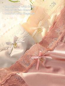 18pcs Ultra-Soft,Thin,Ice Silk Breathable Middle- Waist Seamless Floral Lace Underwear – Delicate Bow Accent,Back To School Fall Lingerie For Women - 彩色 - 查看 10